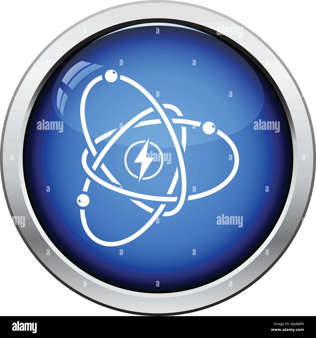 Atom energy icon. Glossy button design. Vector illustration Stock ...