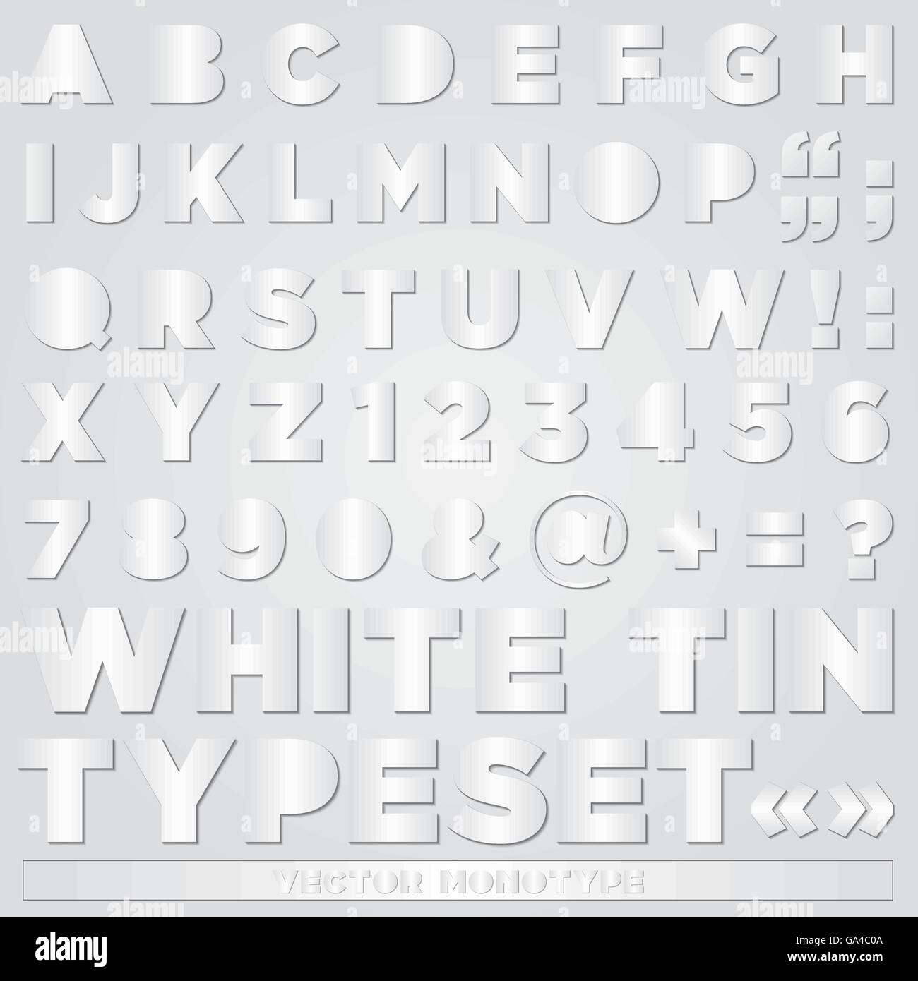 white tin alphabet Stock Vector