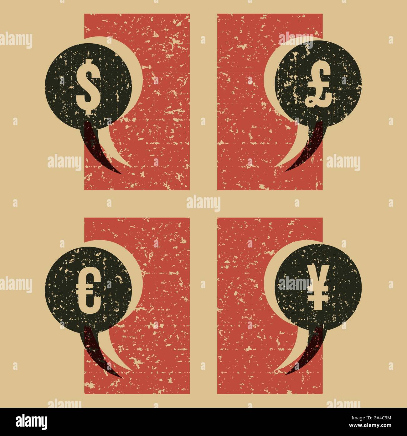 Vintage currency signs. Grunge money symbols. Stock Vector
