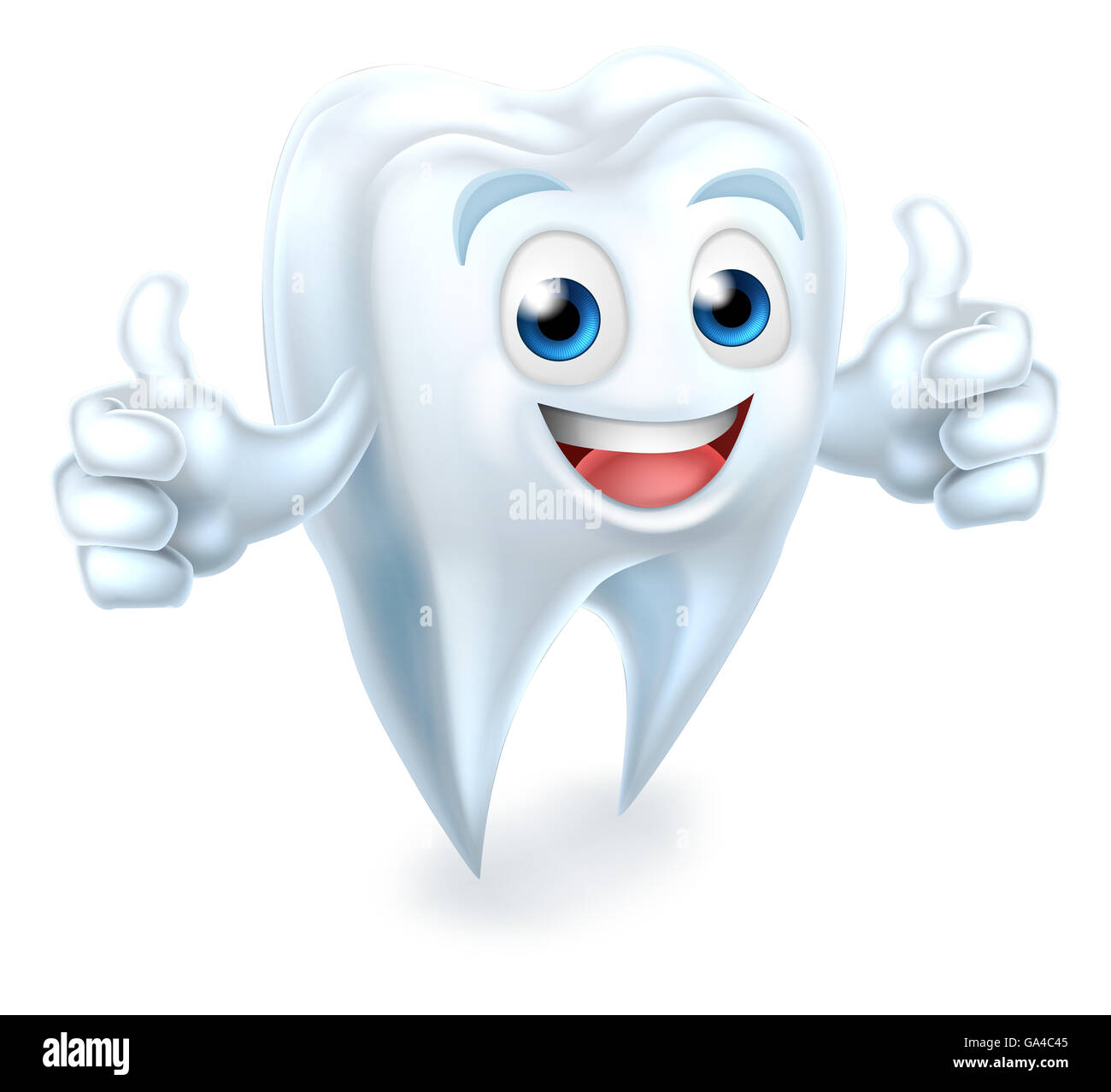 A cartoon cute tooth dental dentists mascot character giving a double thumbs up Stock Photo