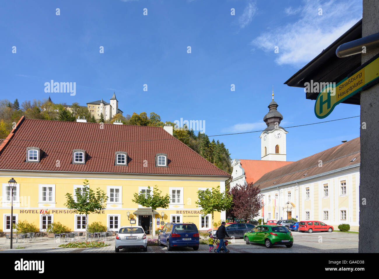 Straßburg Castle, parish church and town hall, Straßburg, Austria, Kärnten, Carinthia, Stock Photo