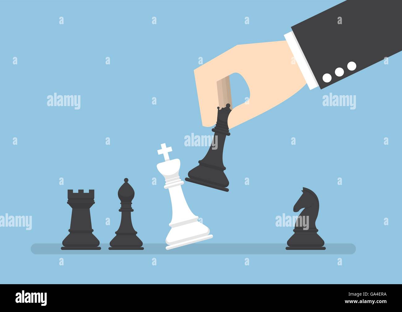 Businessman hand use black queen checkmate the white king, business strategy, eliminate rival concept Stock Vector