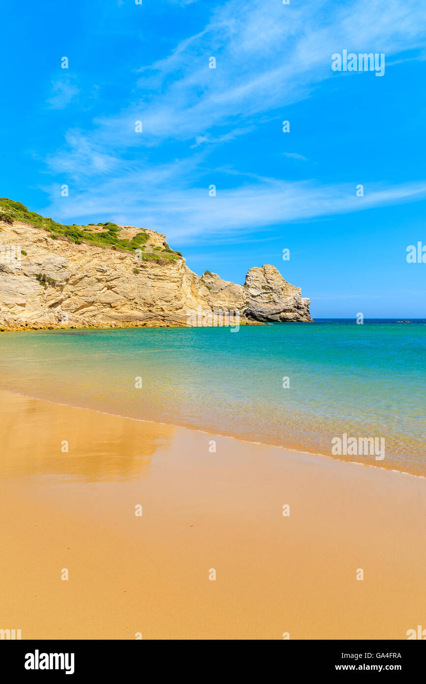 Golden sand Barranco beach on western coast of Portugal Stock Photo