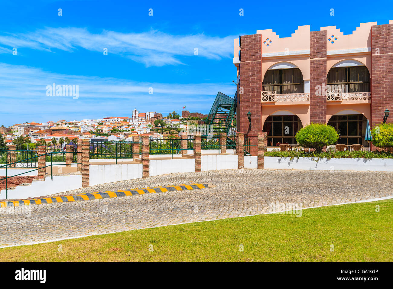 A view of Silves town and hotel building, Algarve region, Portugal Stock Photo
