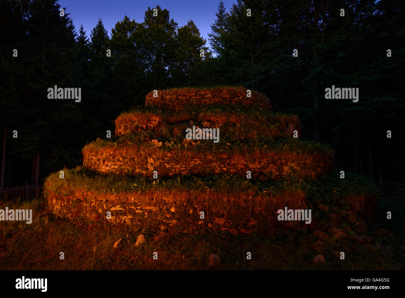 Groß Gerungs Step taper ( Cairn ) in Neustift , part of the so-called ' power arena Groß Gerungs ' with illumination by a visito Stock Photo