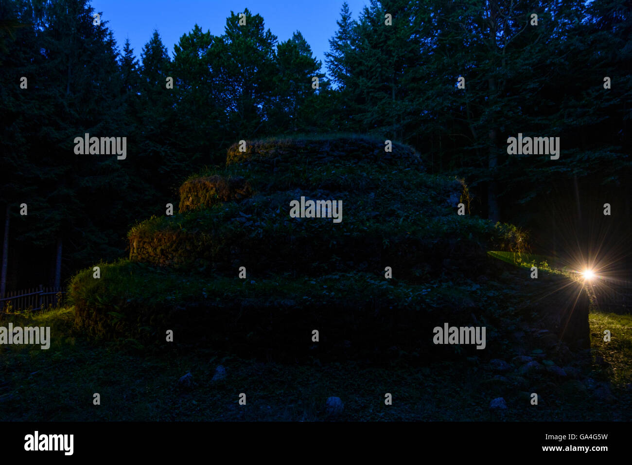 Groß Gerungs Step taper ( Cairn ) in Neustift , part of the so-called ' power arena Groß Gerungs ' with illumination by a visito Stock Photo