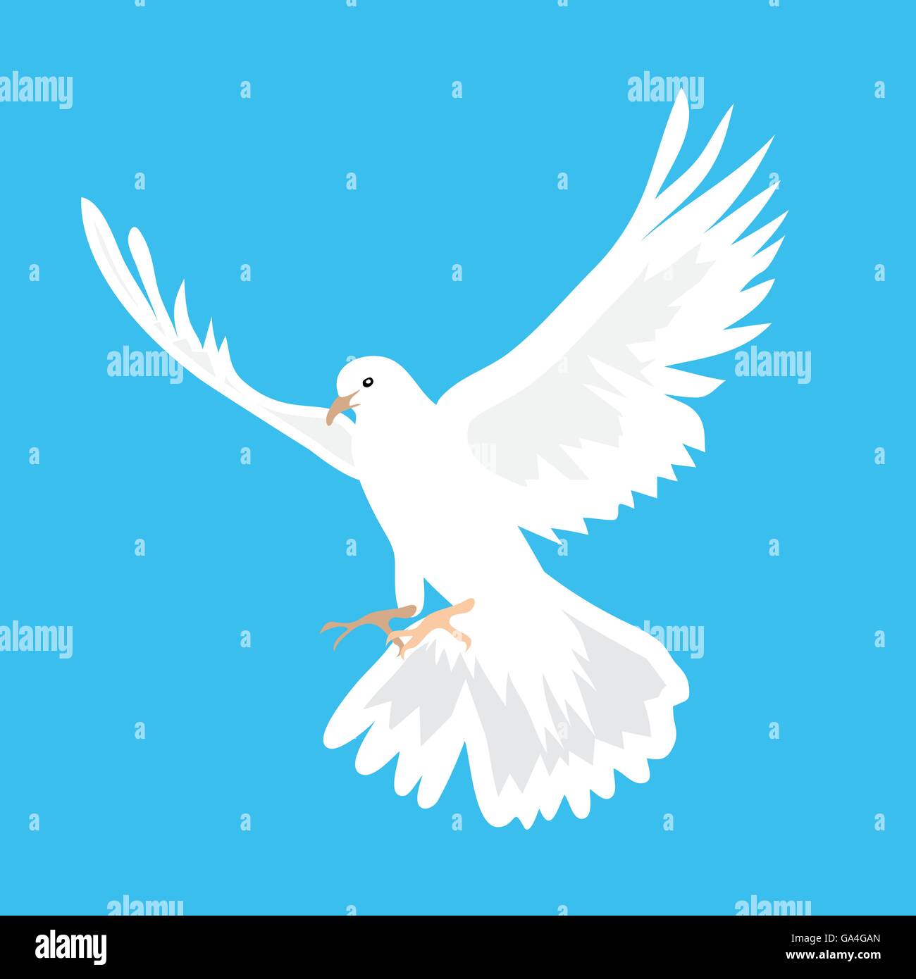 Beautiful white dove flying way up in a blue sky Stock Vector