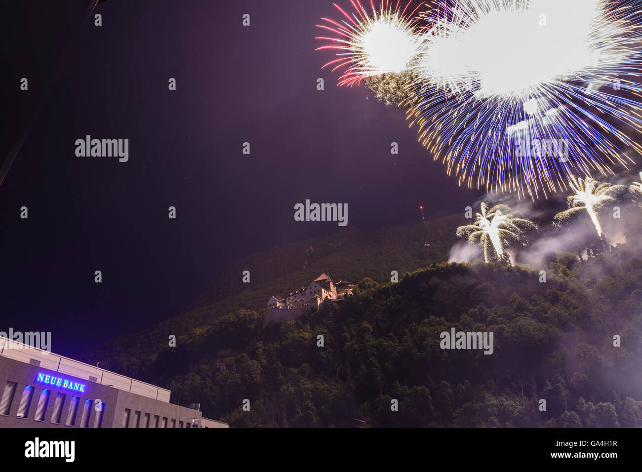 Vaduz National Day Of Liechtenstein Fireworks Bank Neue Bank