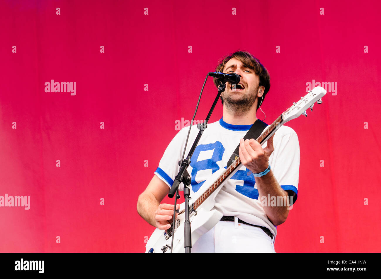 BELFAST, NORTHERN IRELAND. 29 JUN 2016 - Lead singer Justin Hayward-Young from the West London based indie-rock band 'The Vaccines' at Belsonic Music Festival Stock Photo