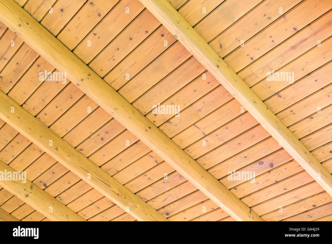 Beams structure on the wooden ceiling of a new home Stock Photo