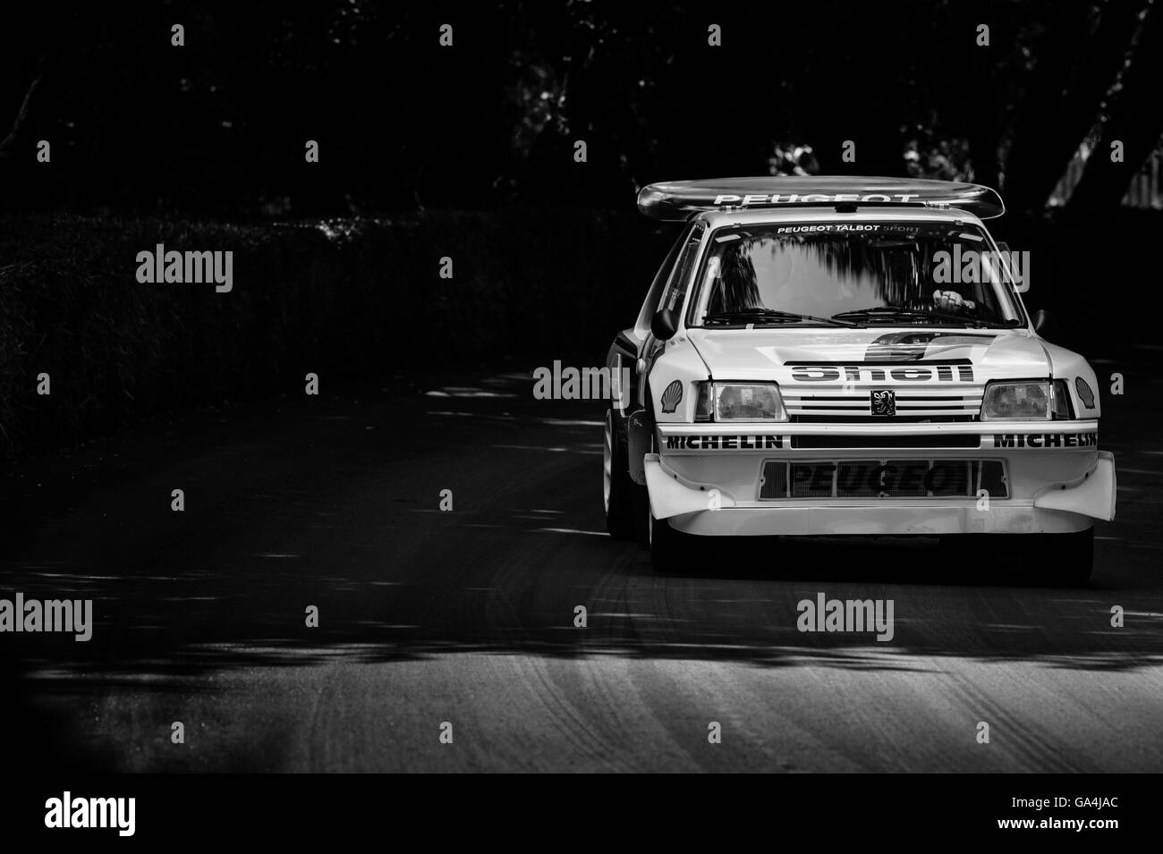 Peugeot Group B rally car 205 T16 drives up the hill at the Goodwood Festival of Speed 2016 Stock Photo