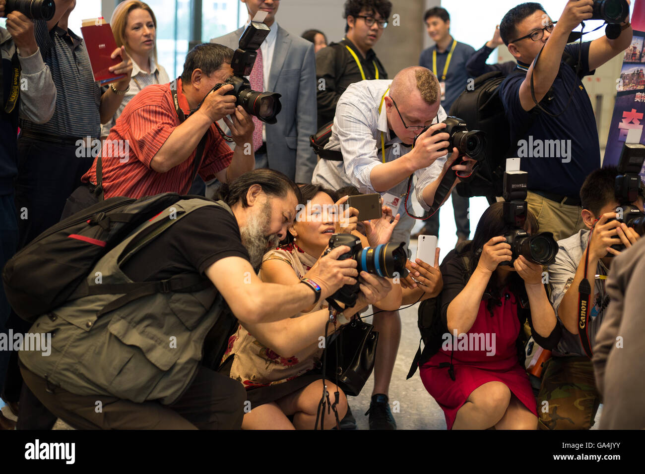 Opening ceremony of '2016 World Photographers Focus on Beijing' photography project, at the Capital Museum, in Beijing, China, 2016. Stock Photo