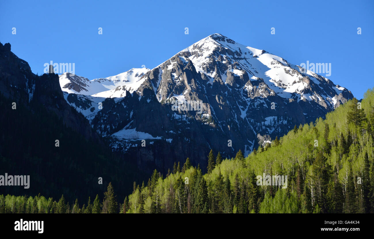 The beautiful Wasatch Mountain, behind the ski resort of Telluride in Colorado. Stock Photo