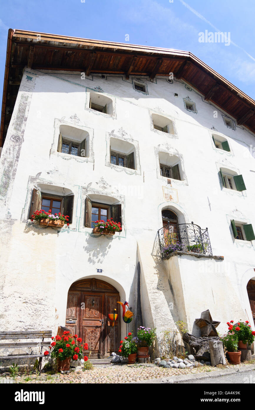 Filisur house in Engadine style Switzerland Graubünden, Grisons Albula Stock Photo