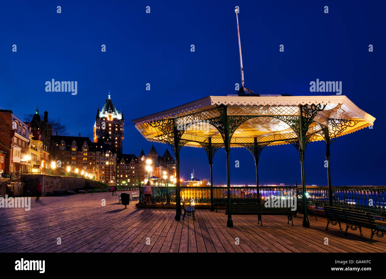Terrasse Dufferin and the Chateau Frontenac,Quebec City at night Stock