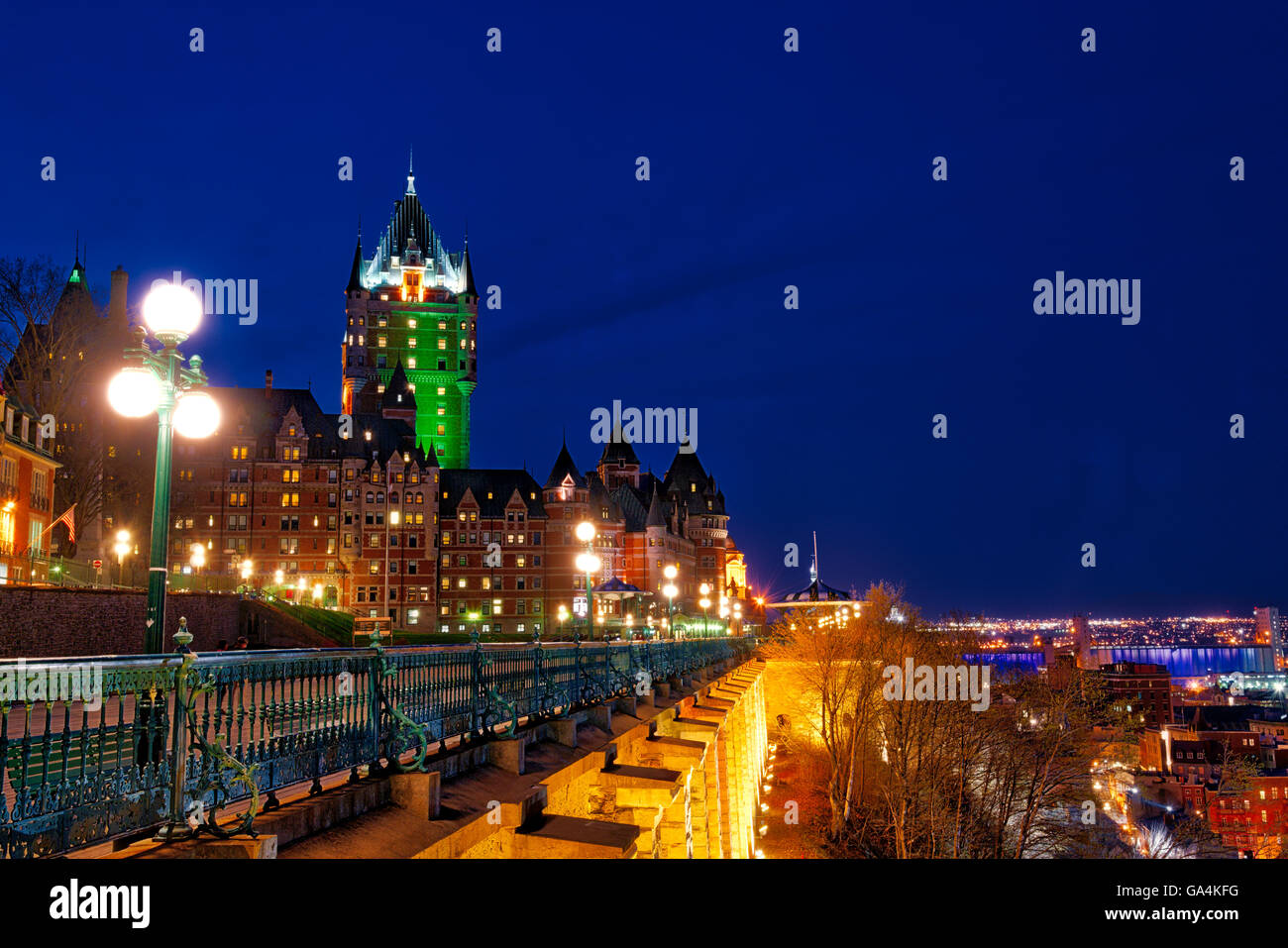 Terrasse Dufferin and the Chateau Frontenac,Quebec City at night Stock Photo