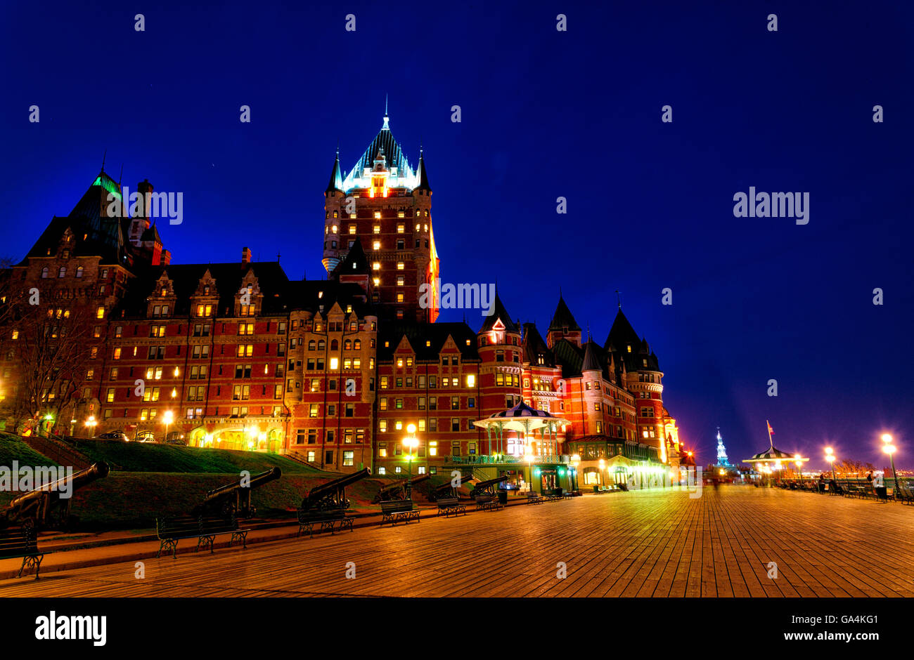 Terrasse Dufferin and the Chateau Frontenac,Quebec City at night Stock