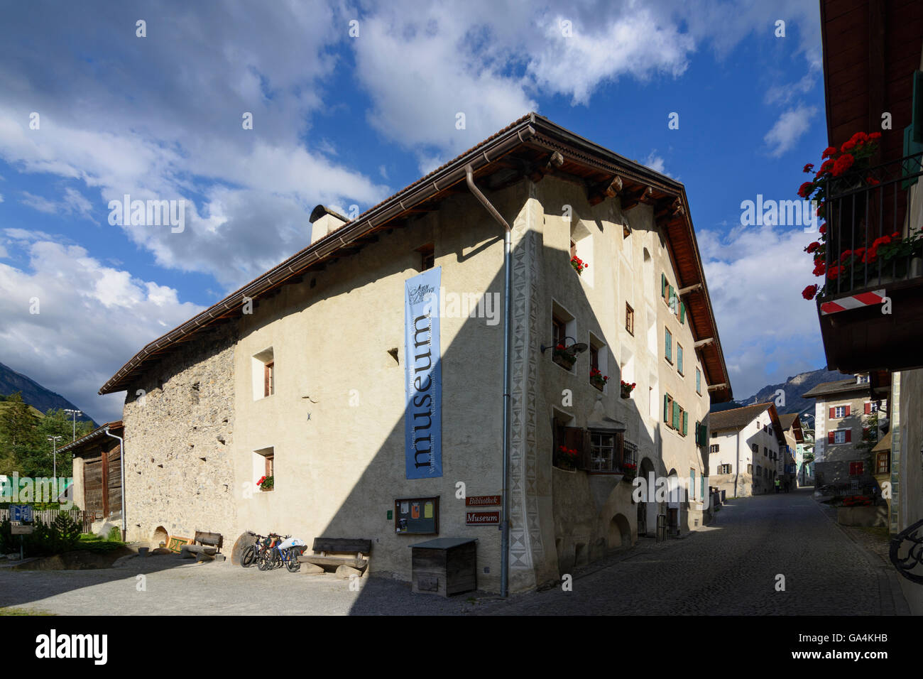 Bergün/Bravuogn Old Town Museum in the Engadine style Switzerland Graubünden, Grisons Albula Stock Photo
