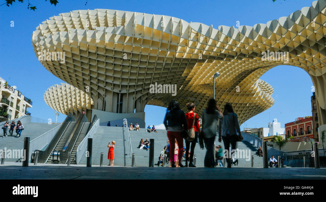 Wide-angle shot of the Metropole Parasol, Seville Stock Photo