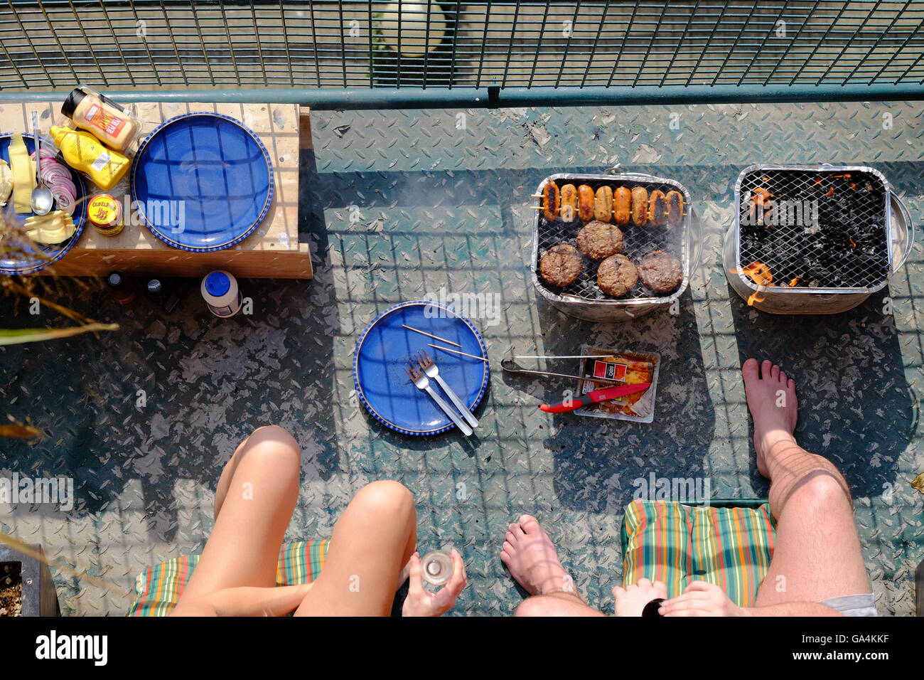 Barbecue time on a balcony in London Stock Photo Alamy