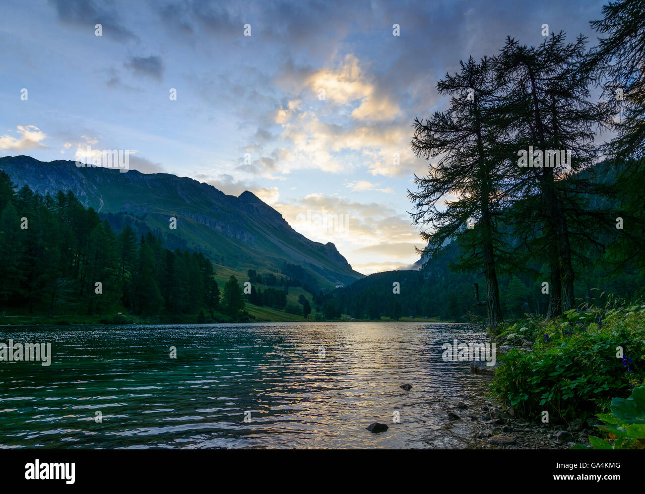 Preda Palpuognasee lake ( Lai da Palpuogna ) at sunrise Switzerland Graubünden, Grisons Albula Stock Photo