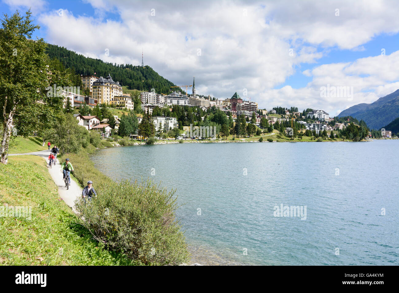 St. Moritz (San Murezzan, San Maurizio) Lake St. Moritzersee (Lej da San Murezzan), St. Moritz Dorf Switzerland Graubünden, Gris Stock Photo