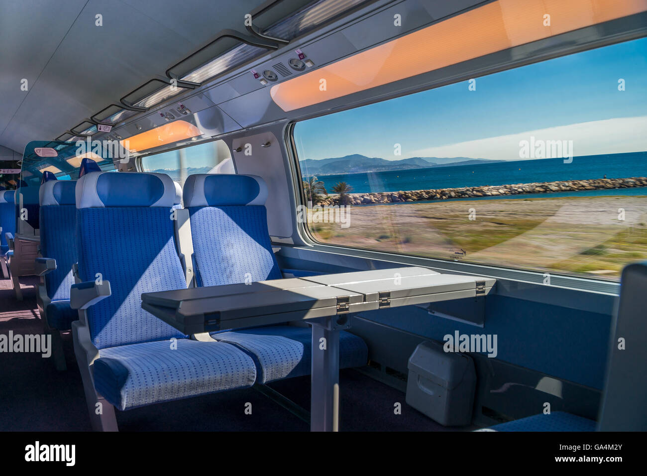 Moving Train Inside Empty speed train moving, interior, travel concept Stock Photo - Alamy
