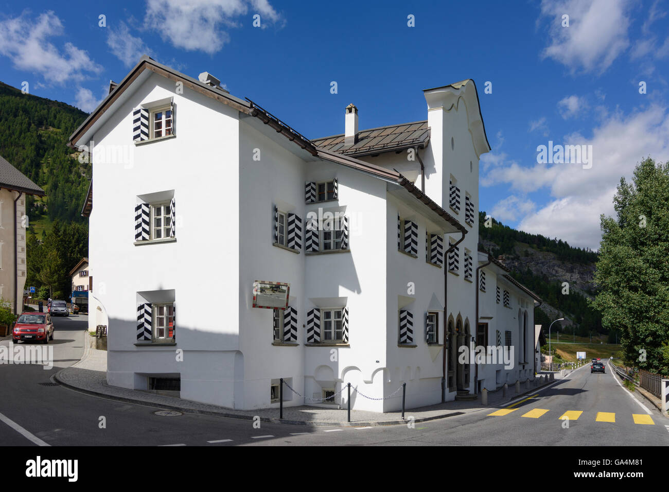 La Punt-Chamues-ch house Chesa Albertini Switzerland Graubünden, Grisons Oberengadin, Upper Engadine Stock Photo