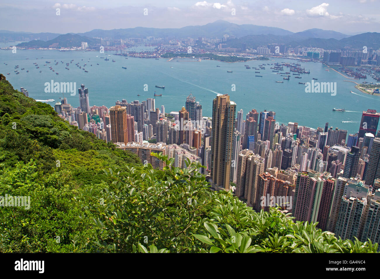 View over Hong Kong from the slopes of Victoria Peak Stock Photo