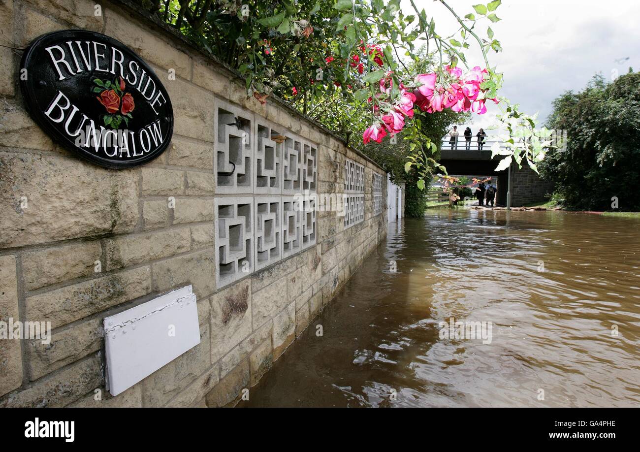 A view of a flooded road located near the river Severn in Gloucester. Stock Photo
