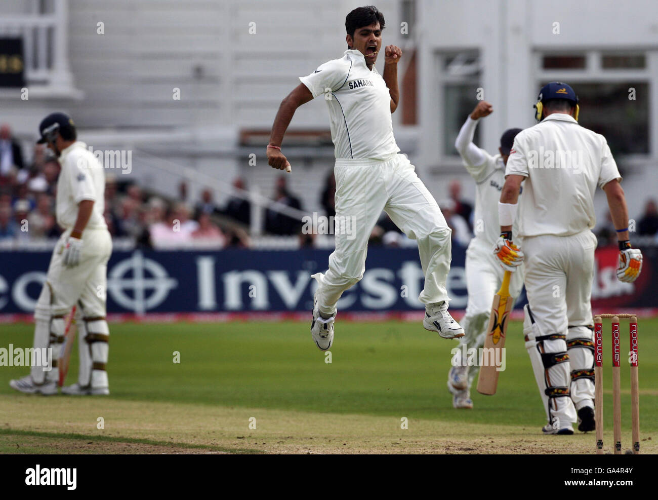 Cricket - npower Second Test - England v India - Day One - Trent Bridge. India's Yuvraj Singh celebrates the wicket of England's Kevin Pietersen during the Second npower Test match at Trent Bridge, Nottingham. Stock Photo