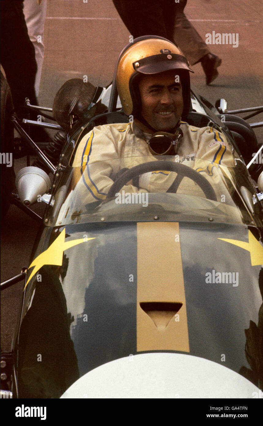Jack Brabham in a Repco Brabham Cosworth, at Silverstone, Northamptonshire Stock Photo