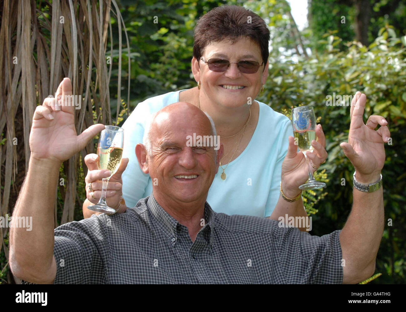 Derek Ladner and his wife Dawn, 60, from Redruth, Cornwall, are celebrating their double Lotto win after accidentally buying two tickets with the same numbers. Stock Photo