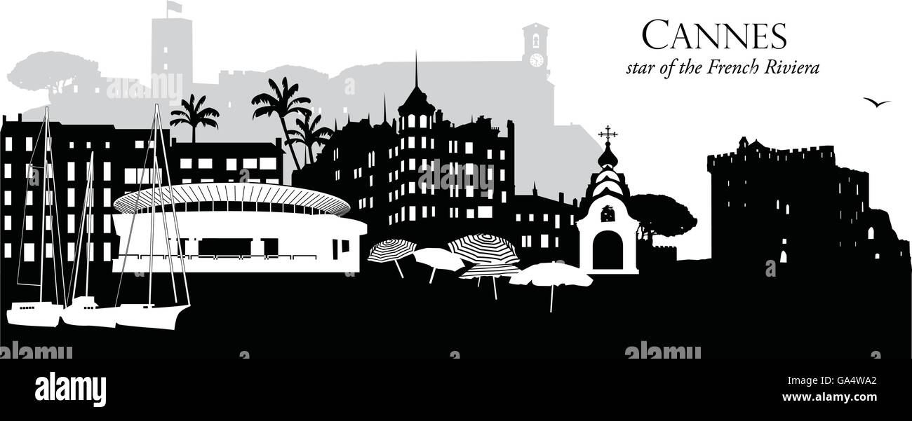 Vector illustration of the skyline of Cannes, France Stock Vector