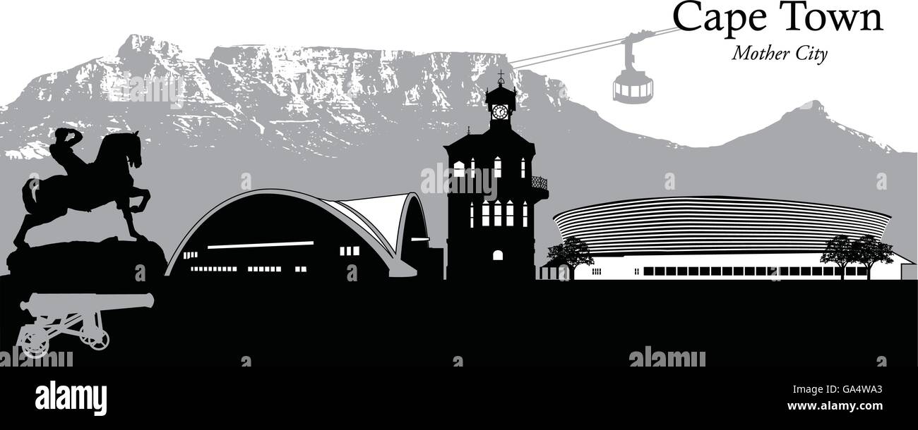 Silhouetted vector skyline of Cape Town, South Africa Stock Vector