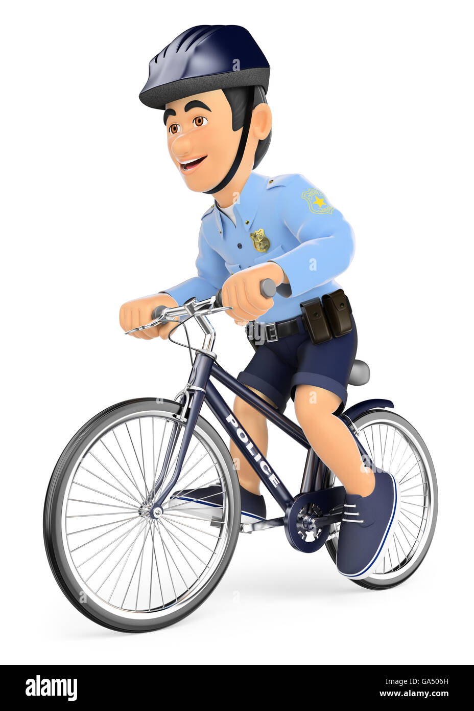 3d security forces people illustration. Policeman on bicycle. Isolated