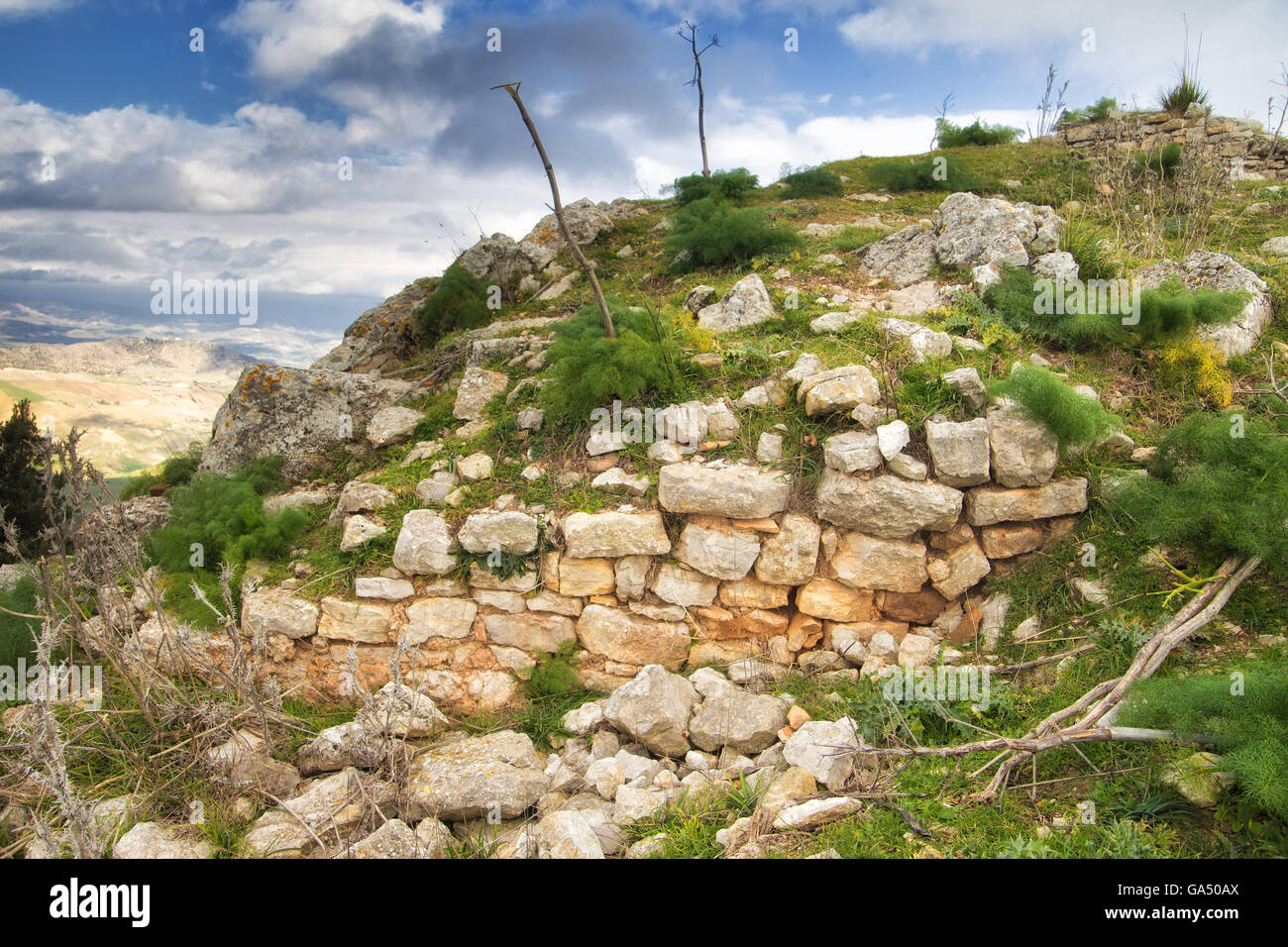 Mons Judica (Monte Judica), ruins of medieval watchtower and control. Sicily Stock Photo