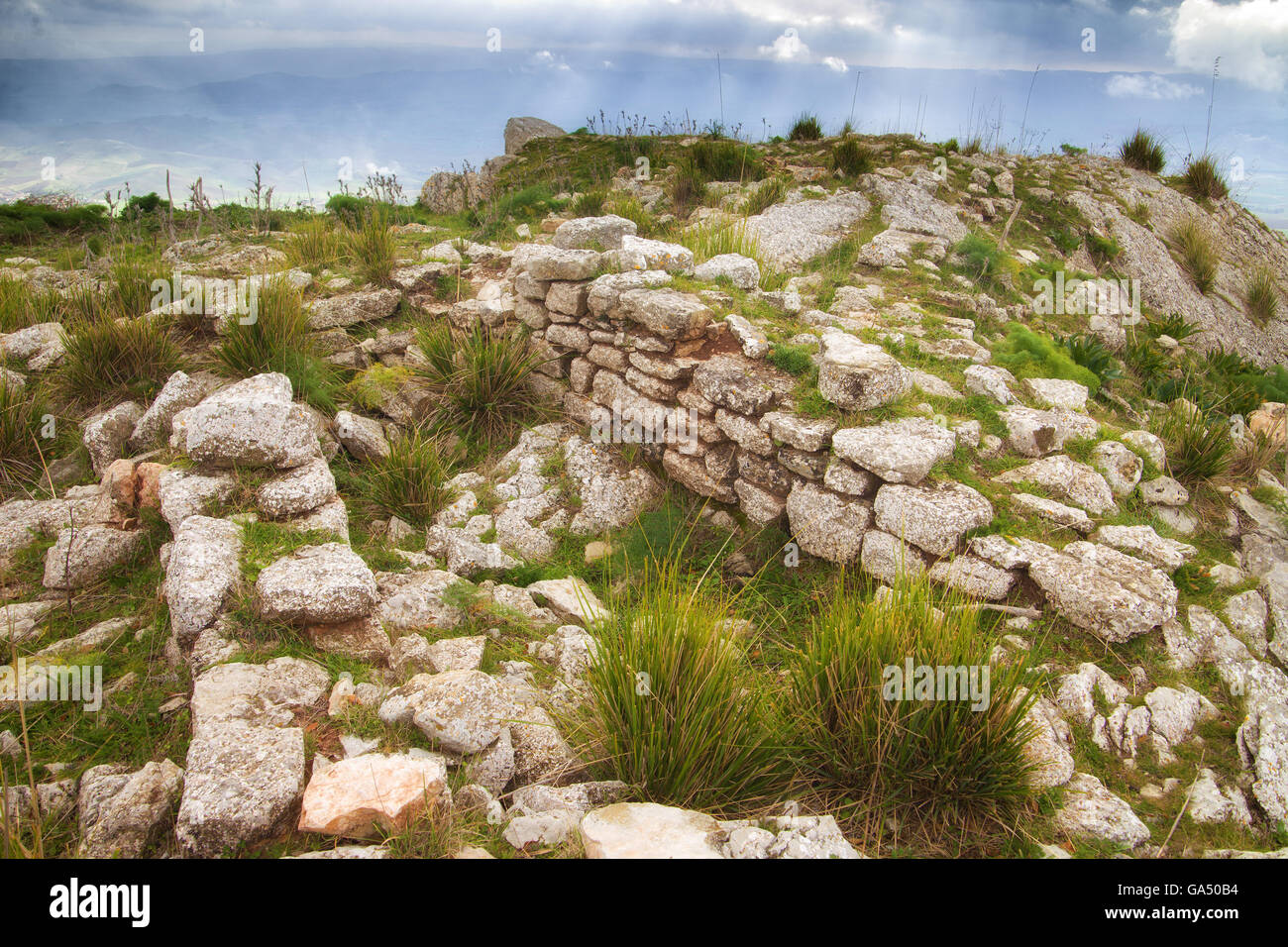 Mons Iudica, ruins of defensive tower. Castel di Iudica. Sicily Stock Photo