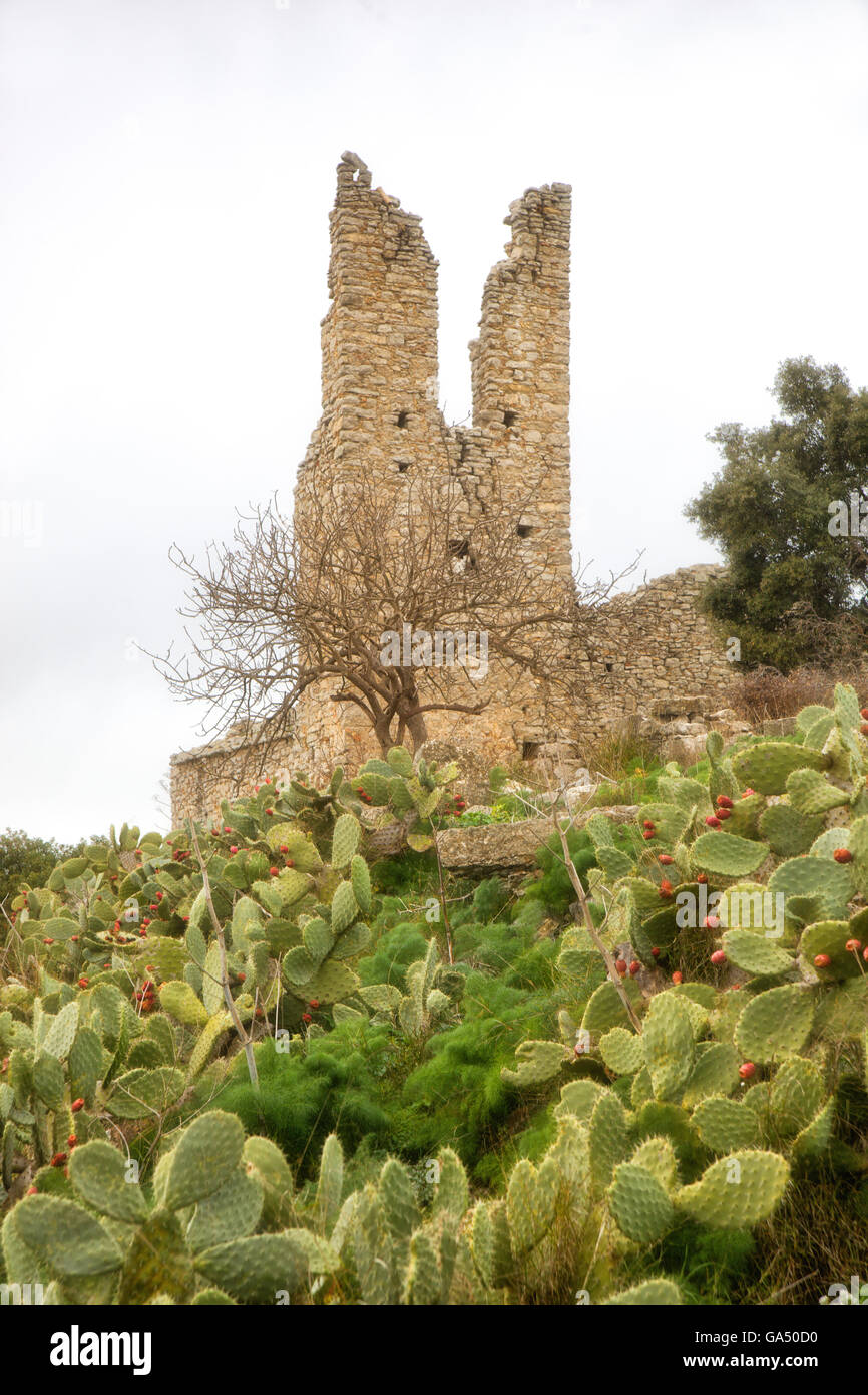Hermitage of Gabella, ruins of S. Michele Arcangelo church and bell tower, Castel di Iudica, Catania, Sicily Stock Photo