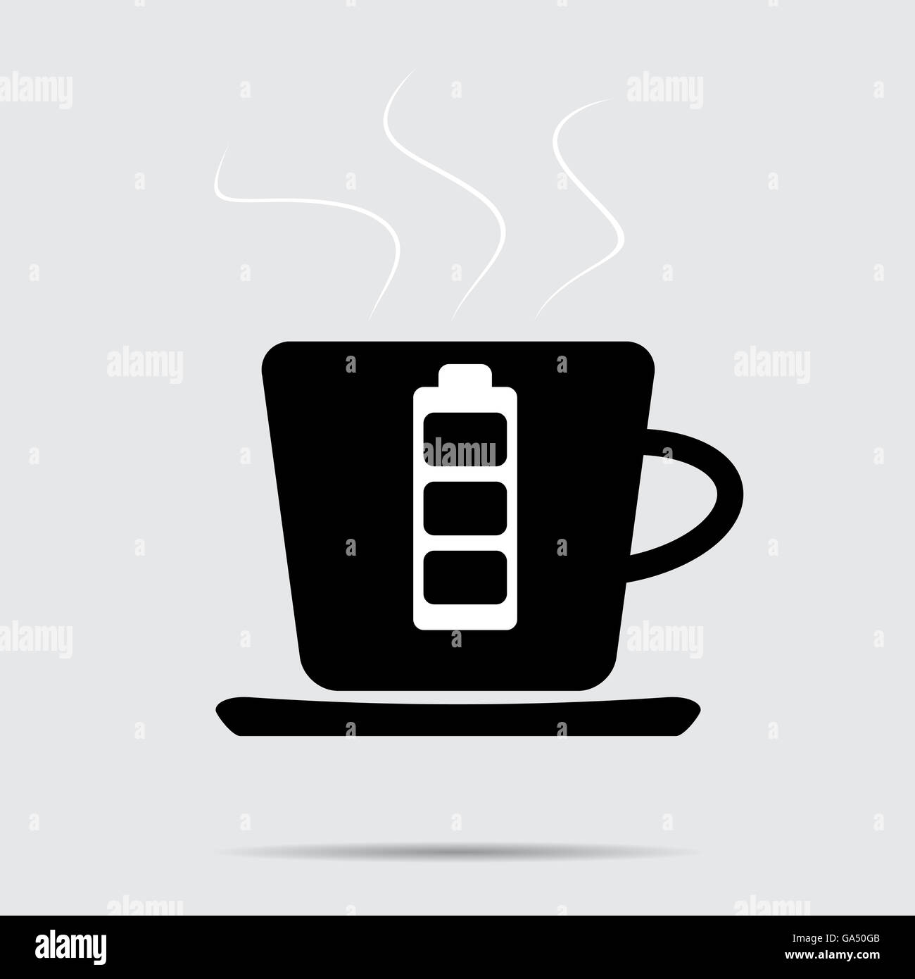 Cup of coffee. Battery charge. Drink caffeine and beverage charge energy. Vector illustration Stock Photo