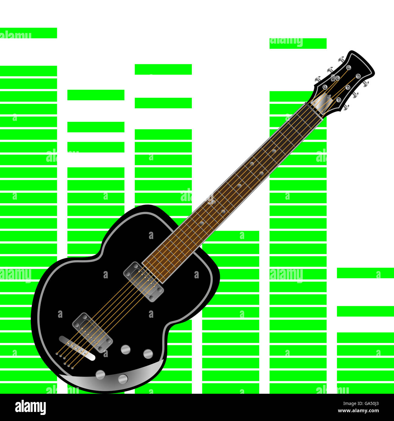 Electronic guitar on the background of the equalizer. Guitar and electric guitar isolated, rock