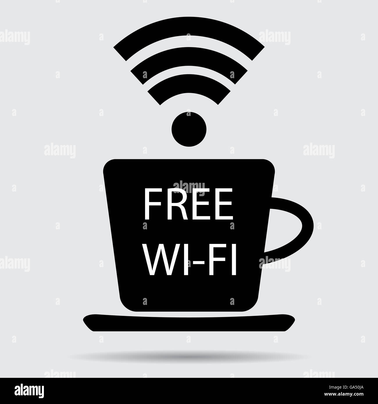 Free wifi vector. Cup of coffee and wifi icon, free internet and wifi zone, free wifi spot illustration Stock Photo