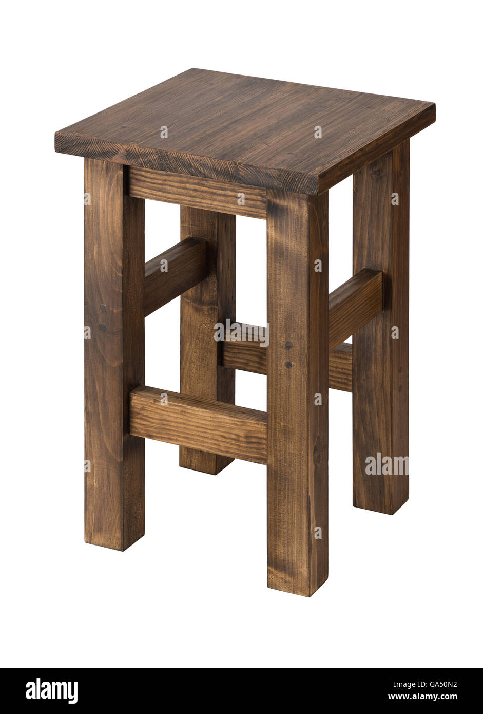 Wooden stool isolated on white background. Stock Photo