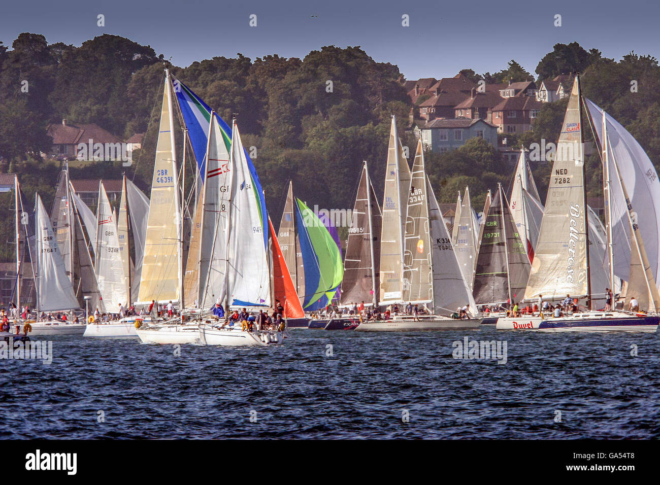 The Isle of Wight Round the Island Yacht Race. Sea of Sails Stock Photo ...