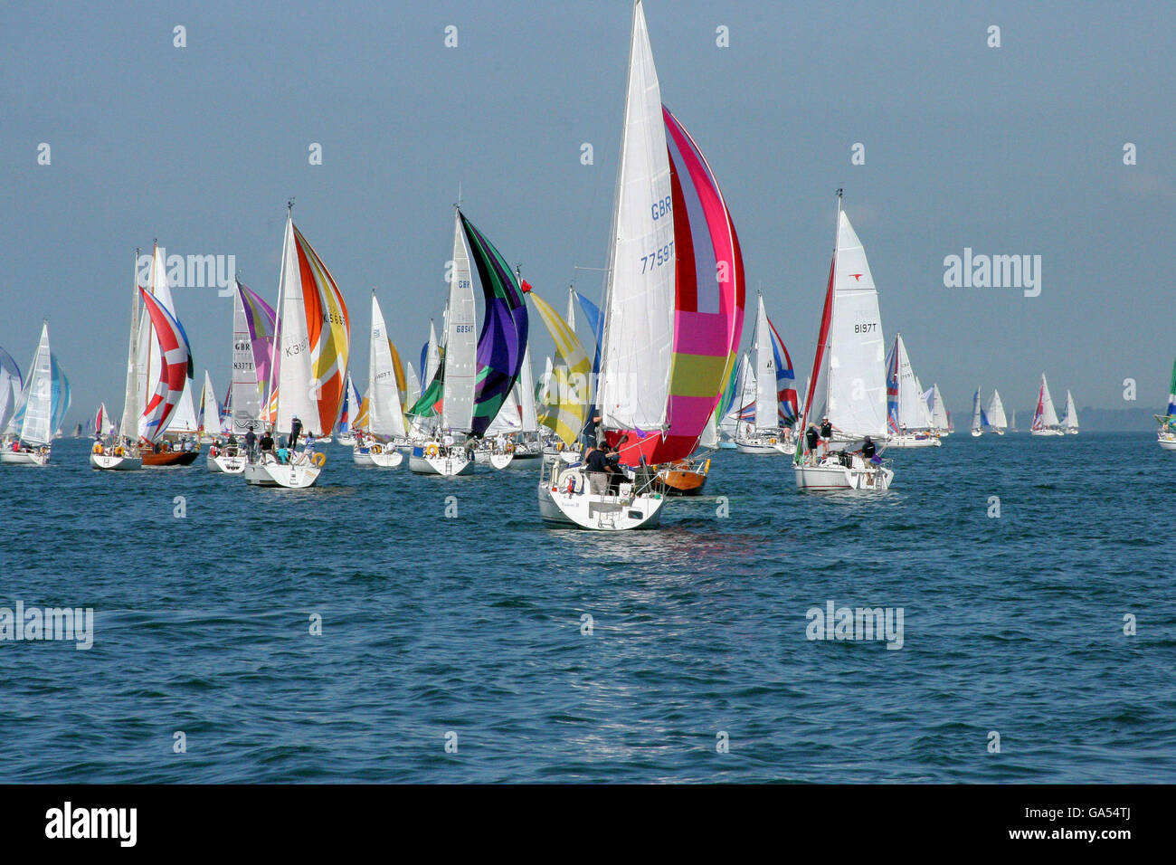 The Isle of Wight Round the Island Yacht Race. Sea of Sails Stock Photo ...