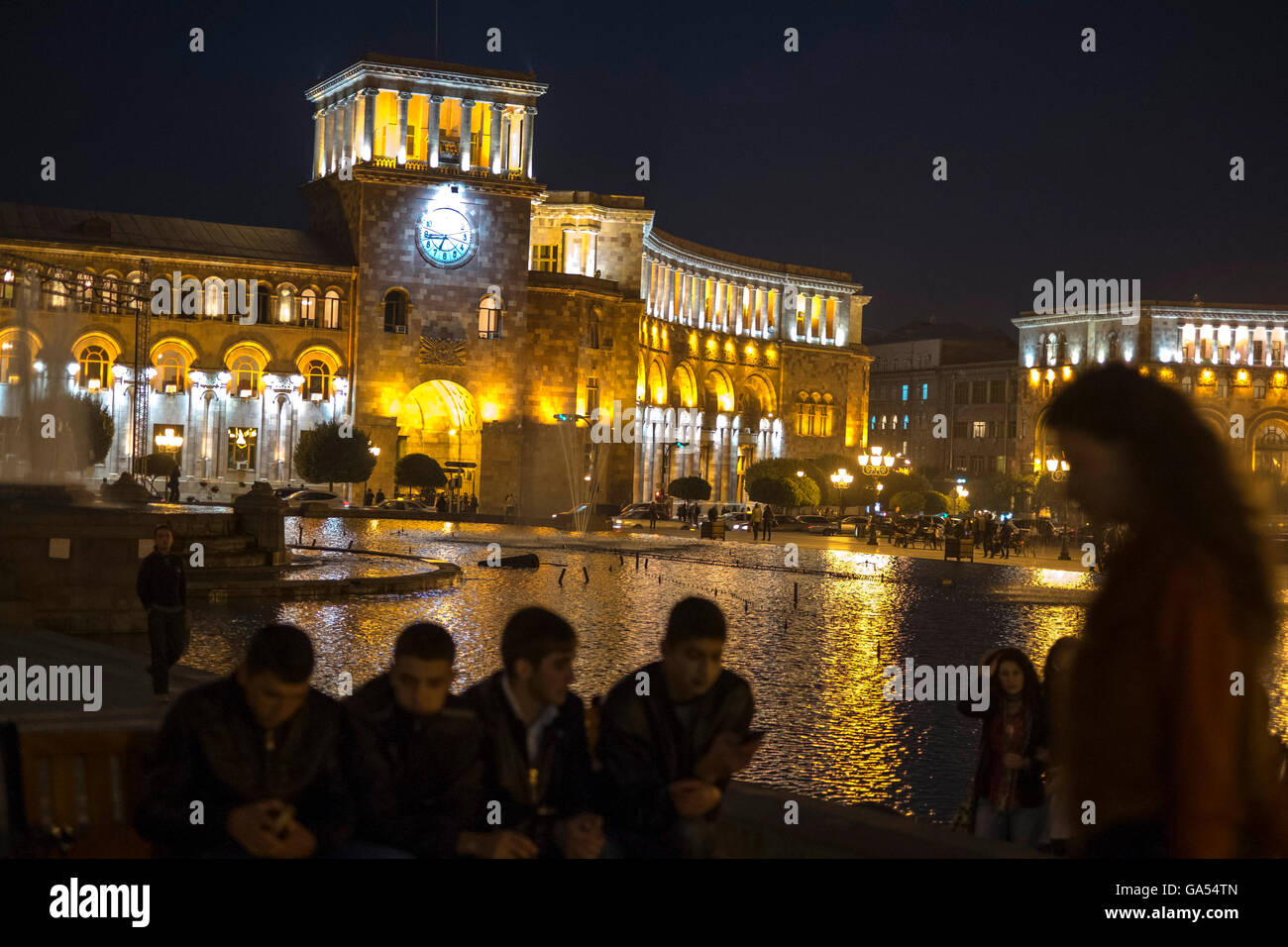 Republic Square in the night lights,Yerevan, Armenia. (Alexander Tamanyan) Stock Photo