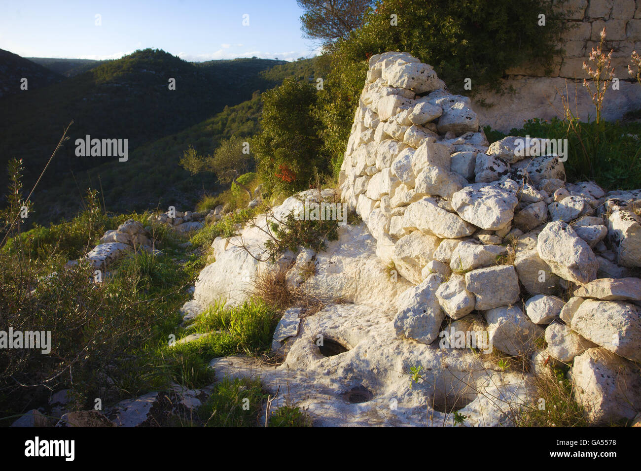 Very old muletrack in Noto Antica mount. Noto, Sicily Stock Photo