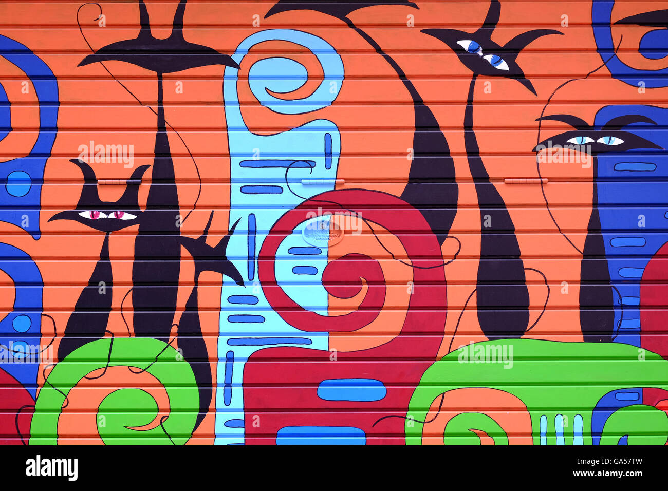 cats painted onto Garage Door Graffiti, Barcelona Stock Photo Alamy