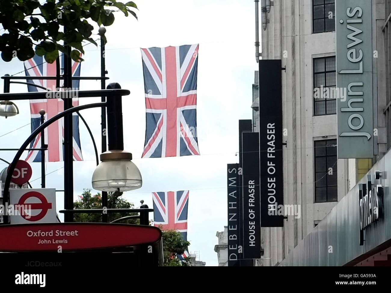 Department store names are seen in Oxford Street, London, Britain June 30, 2016. Copyright photograph John Voos Stock Photo