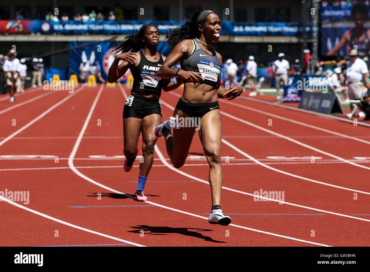 Eugene, Oregon, UK. 2nd July, 2016. ENGLISH GARDNER wins her head in